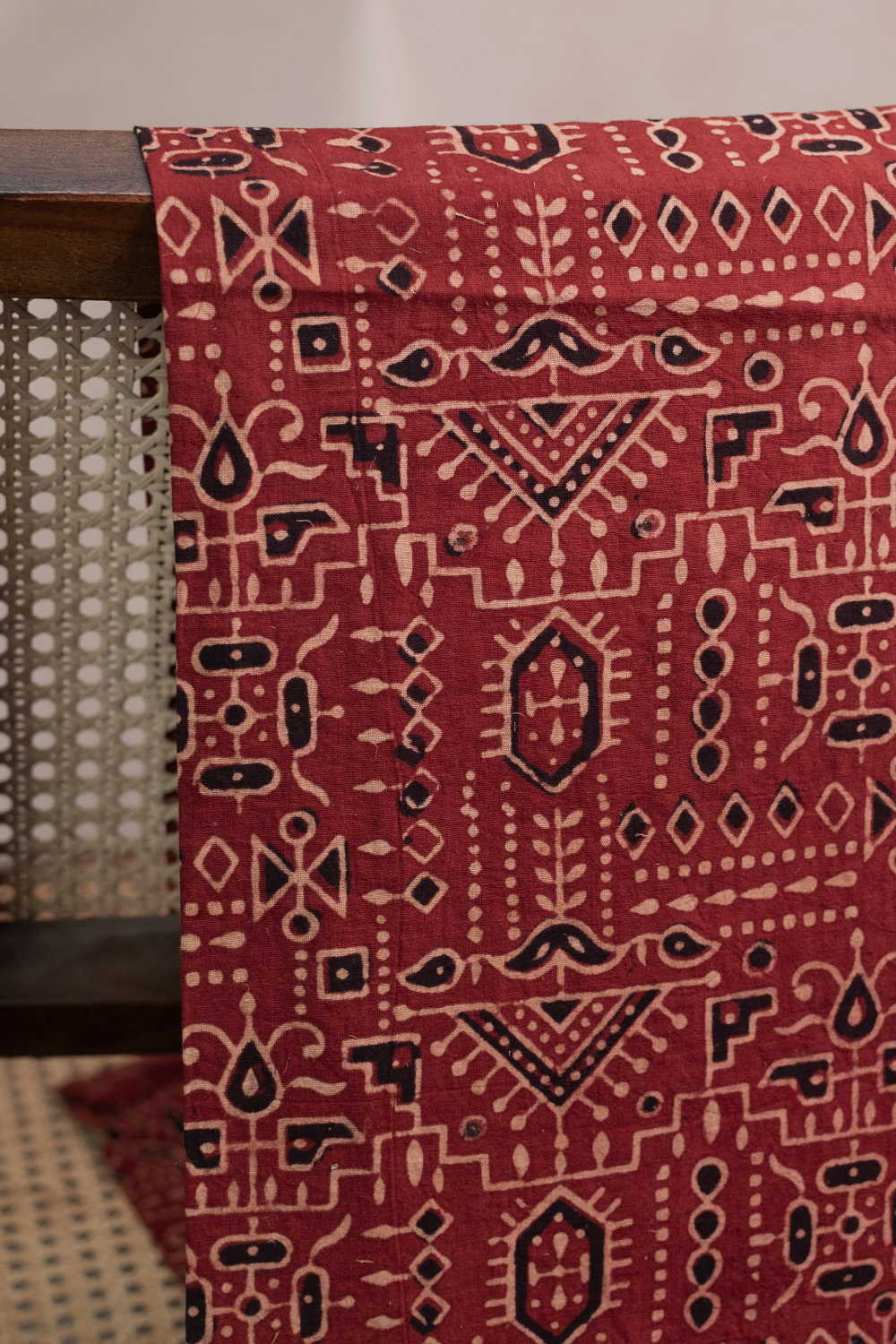 Patterned on Maroon Ajrak Cotton Fabric-0.5m - Image 2
