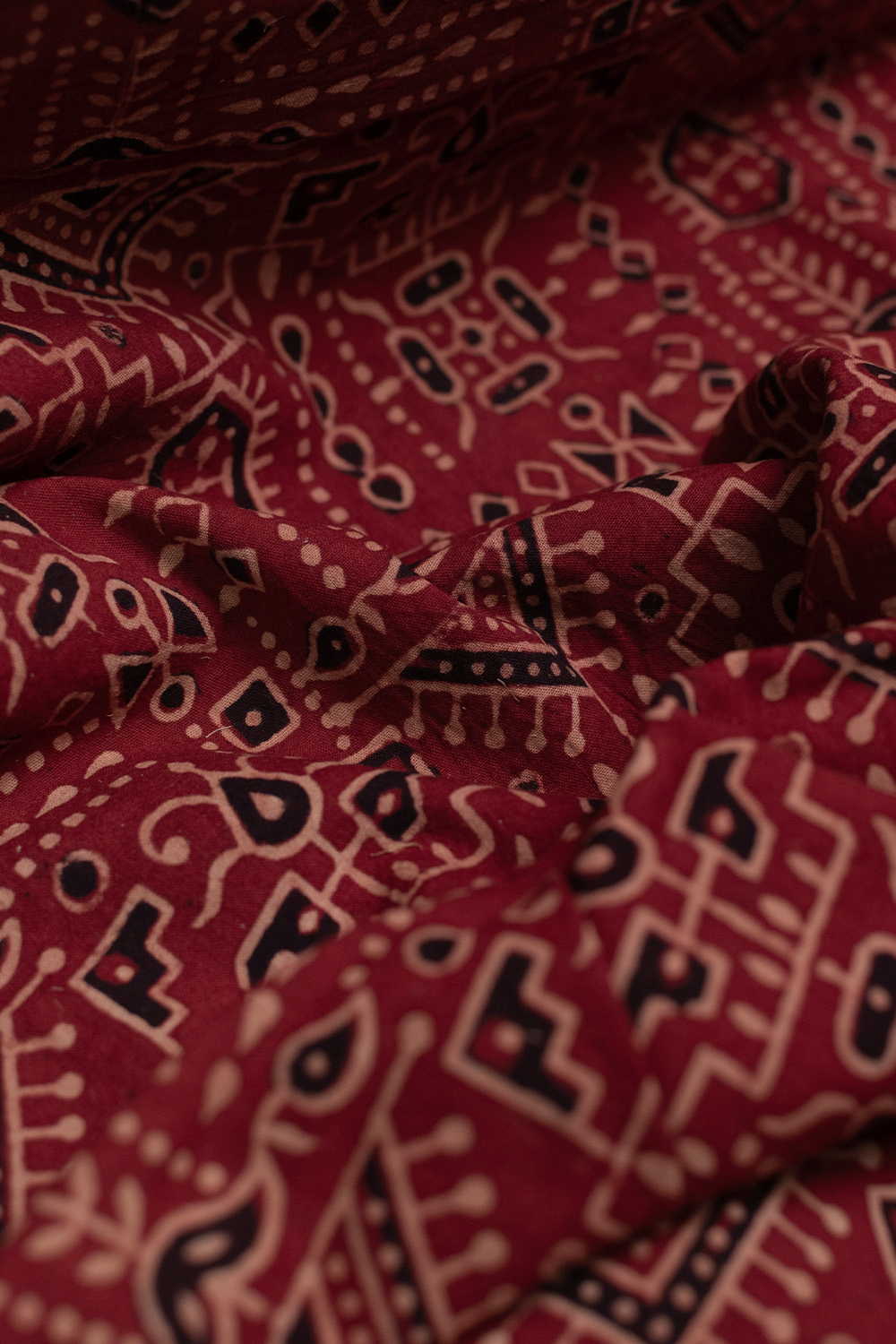 Patterned on Maroon Ajrak Cotton Fabric-0.5m - Image 3