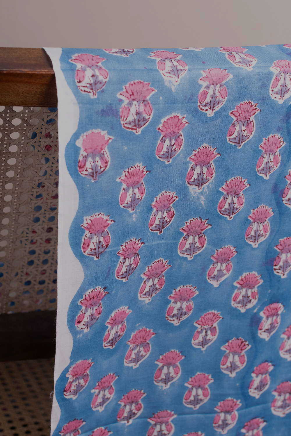Pink Butta Floral Sanganeri Cotton Fabric-1.85 m