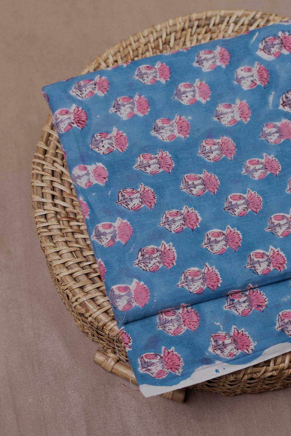Pink Butta Floral Sanganeri Cotton Fabric-1.85 m - Image 2