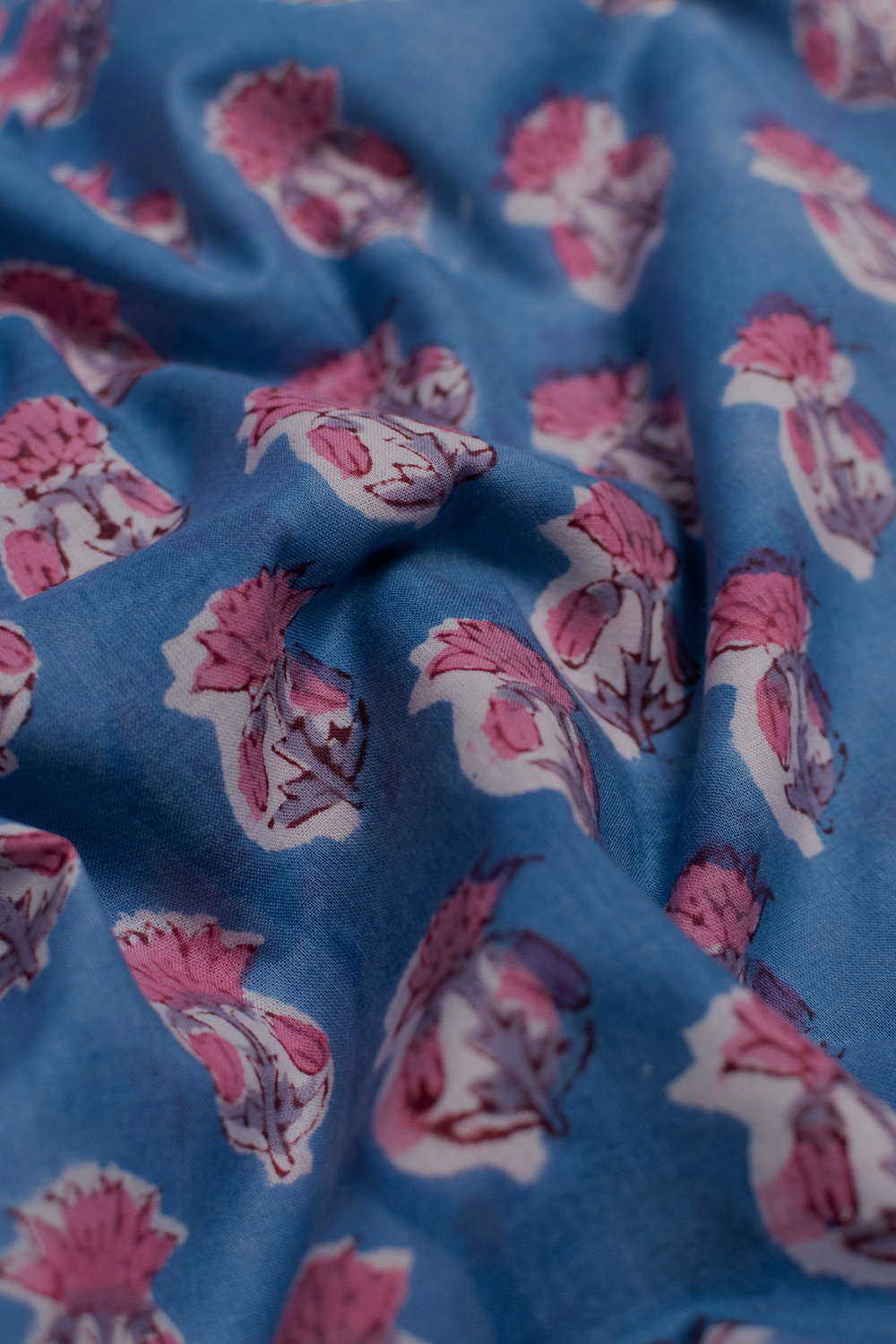Pink Butta Floral Sanganeri Cotton Fabric-1.85 m - Image 3