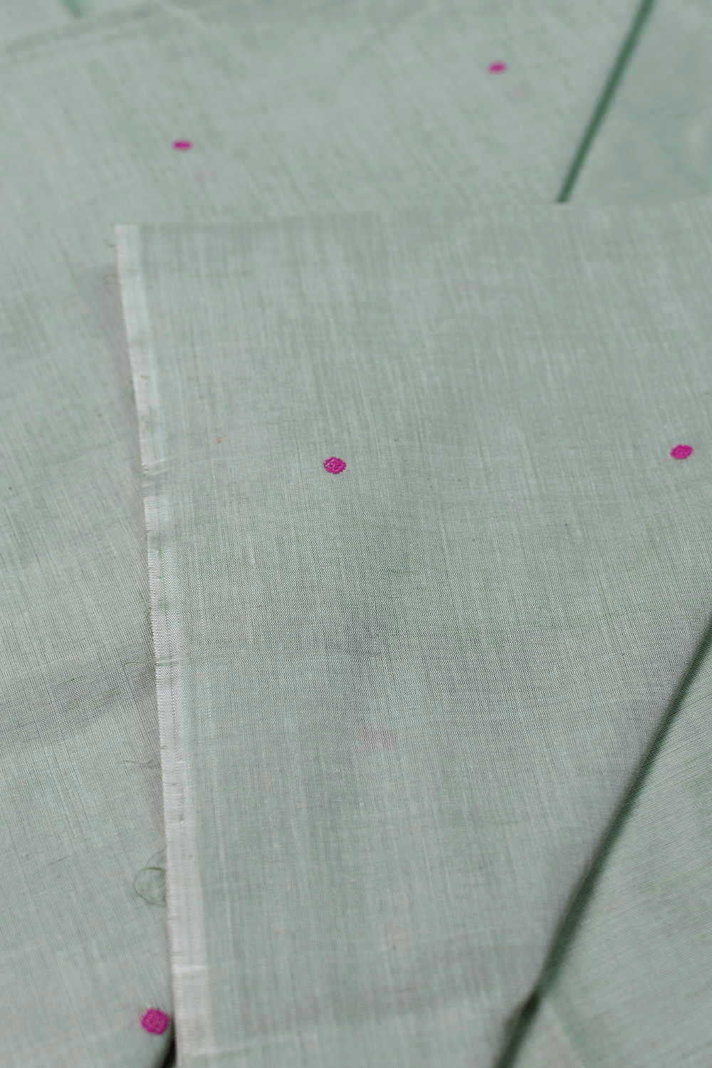 Pink Butta on Green Chanderi Cotton Fabric - 0.5m - Image 3