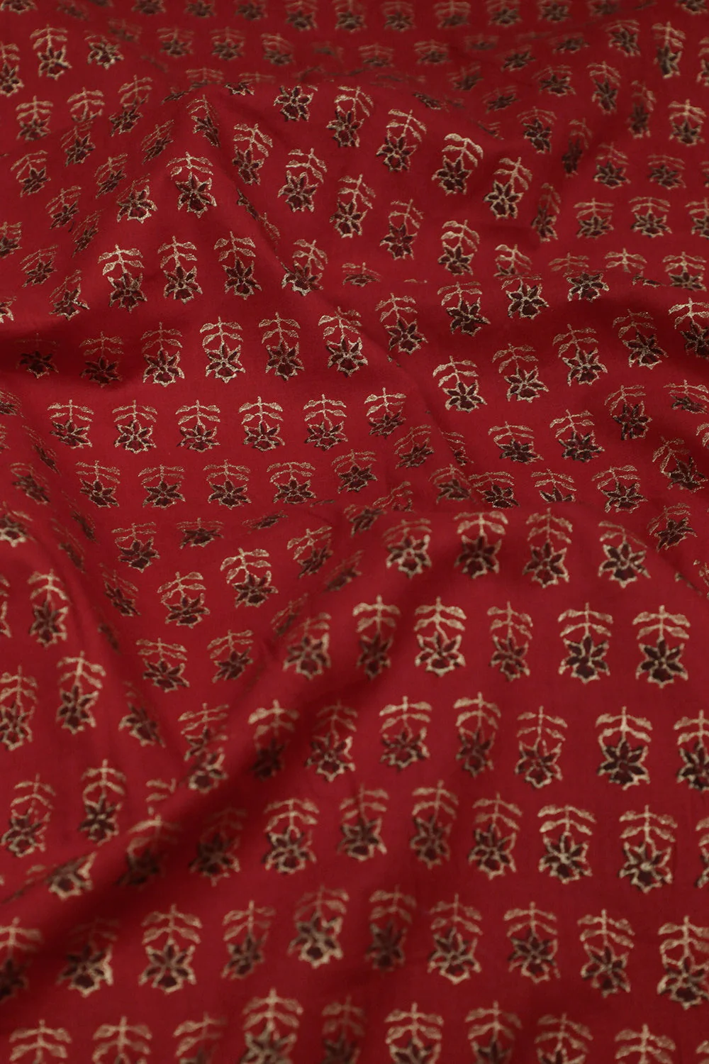 Traditional Red with Florets Block Printed Fabric - 0.55m - Image 3
