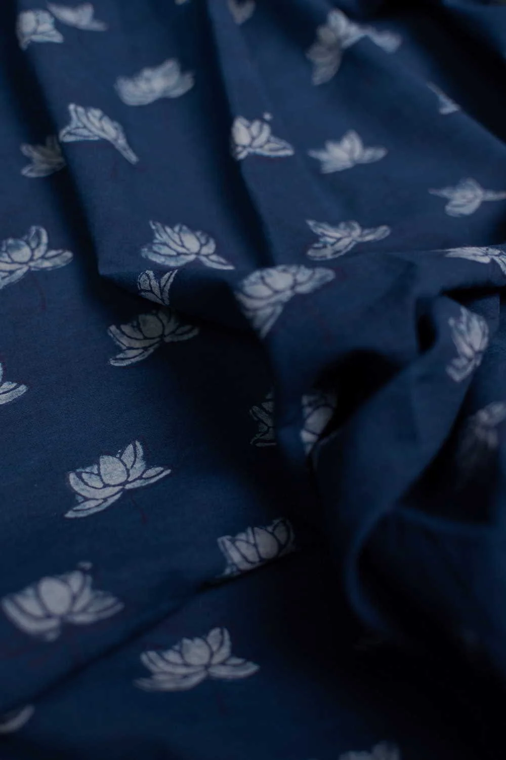 Indigo Lotus Dabu Cotton Fabric-0.9 m - Image 3