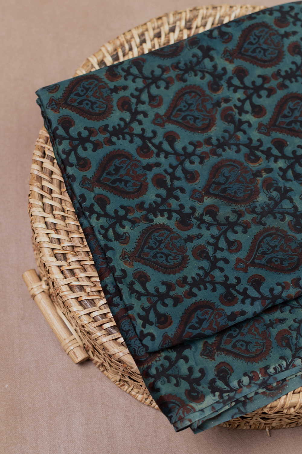 Intricate Design Block Printed Modal Silk Fabric-0.55m
