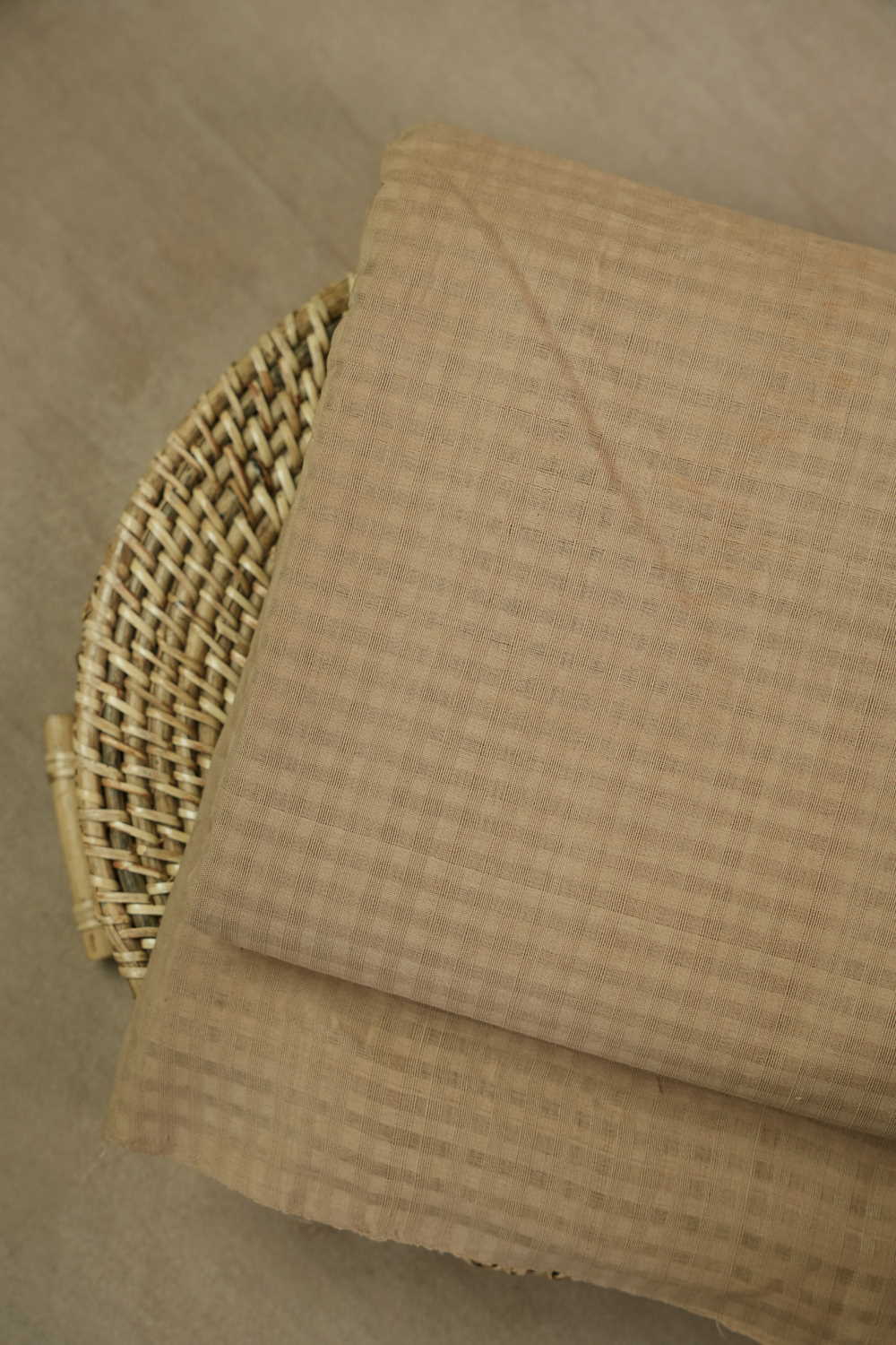 Dark Beige Boddu Checks Mangalagiri Cotton Fabric - 1.8m - Image 3