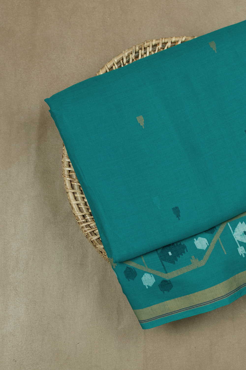 Green Jamdani Cotton Fabric - 0.5m - Image 2