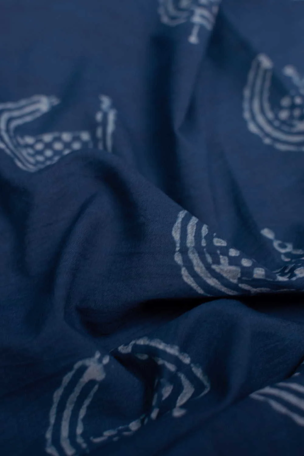 Peacock Motif - Indigo Dabu Cotton Fabric- 0.9m - Image 3