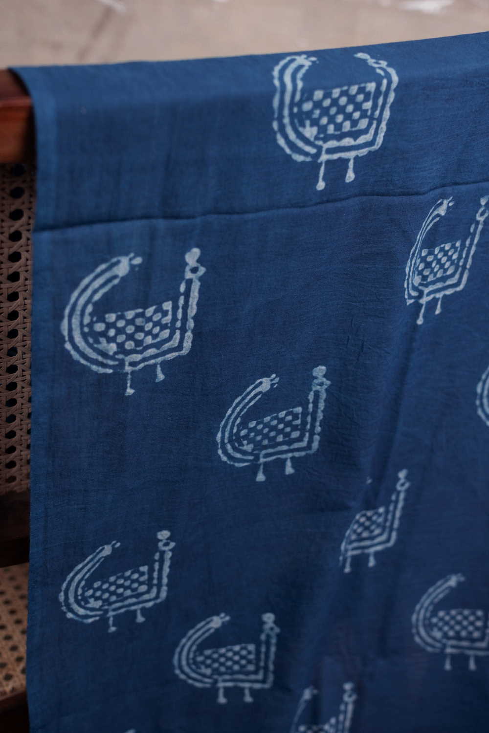 Peacock Motif - Indigo Dabu Cotton Fabric-0.8 M - Image 2