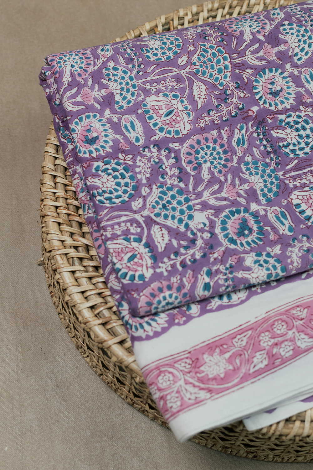 Purple Garden Sanganeri Cotton Fabric - 0.8m - Image 3