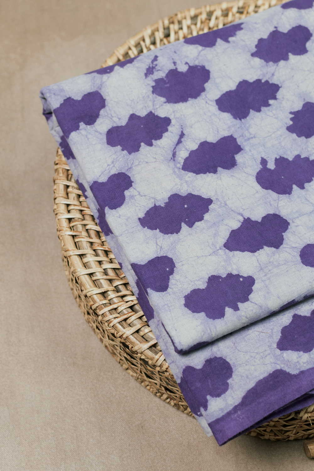 Purple Butta - Cream Dabu Cotton Fabric-0.75 M - Image 3