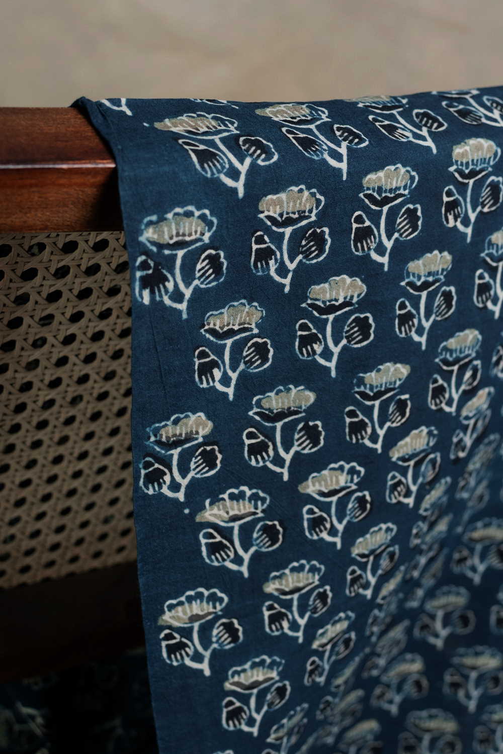Florets on Indigo Ajrak Cotton Fabric - 1.1m - Image 2