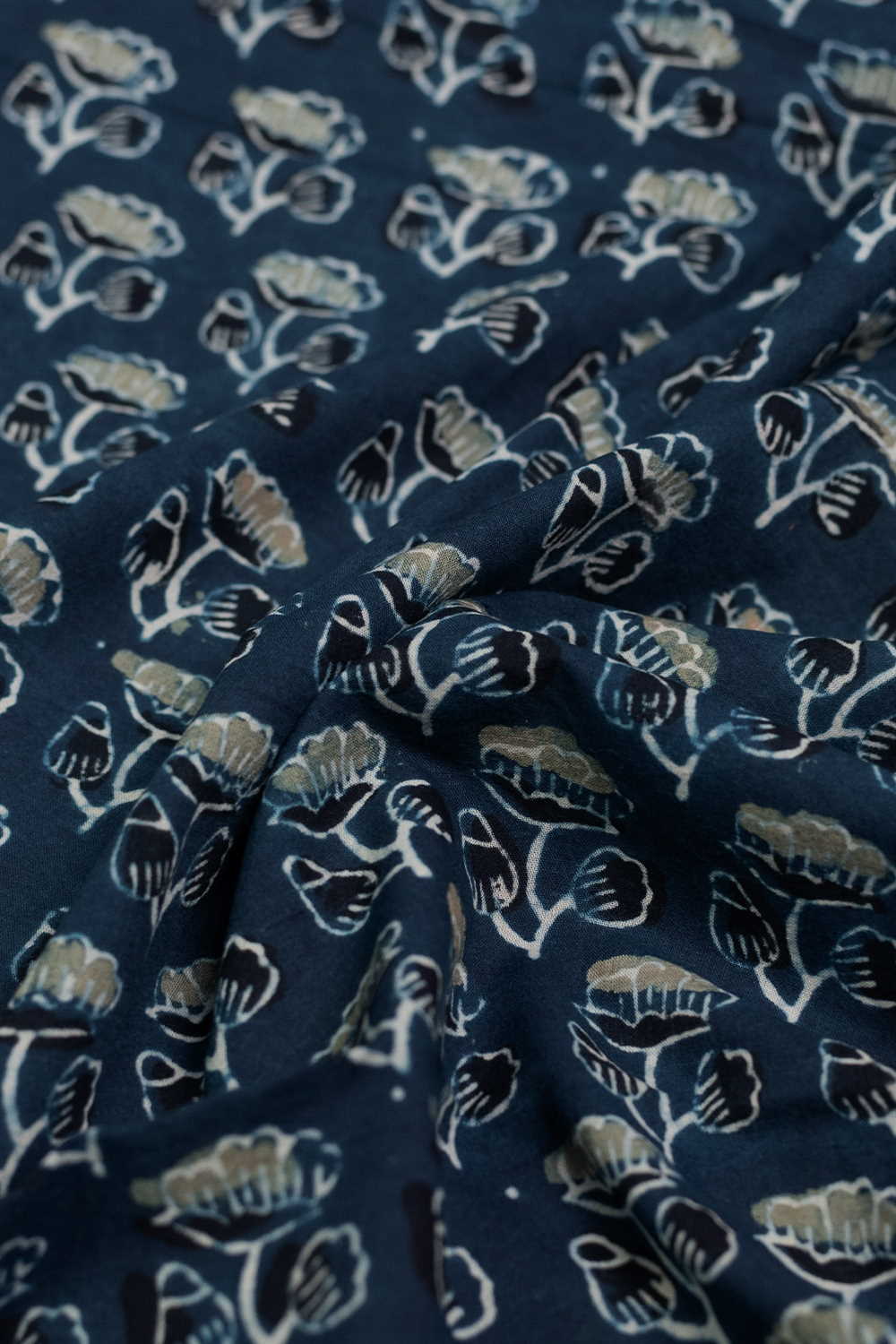 Florets on Indigo Ajrak Cotton Fabric - 1.1m - Image 3