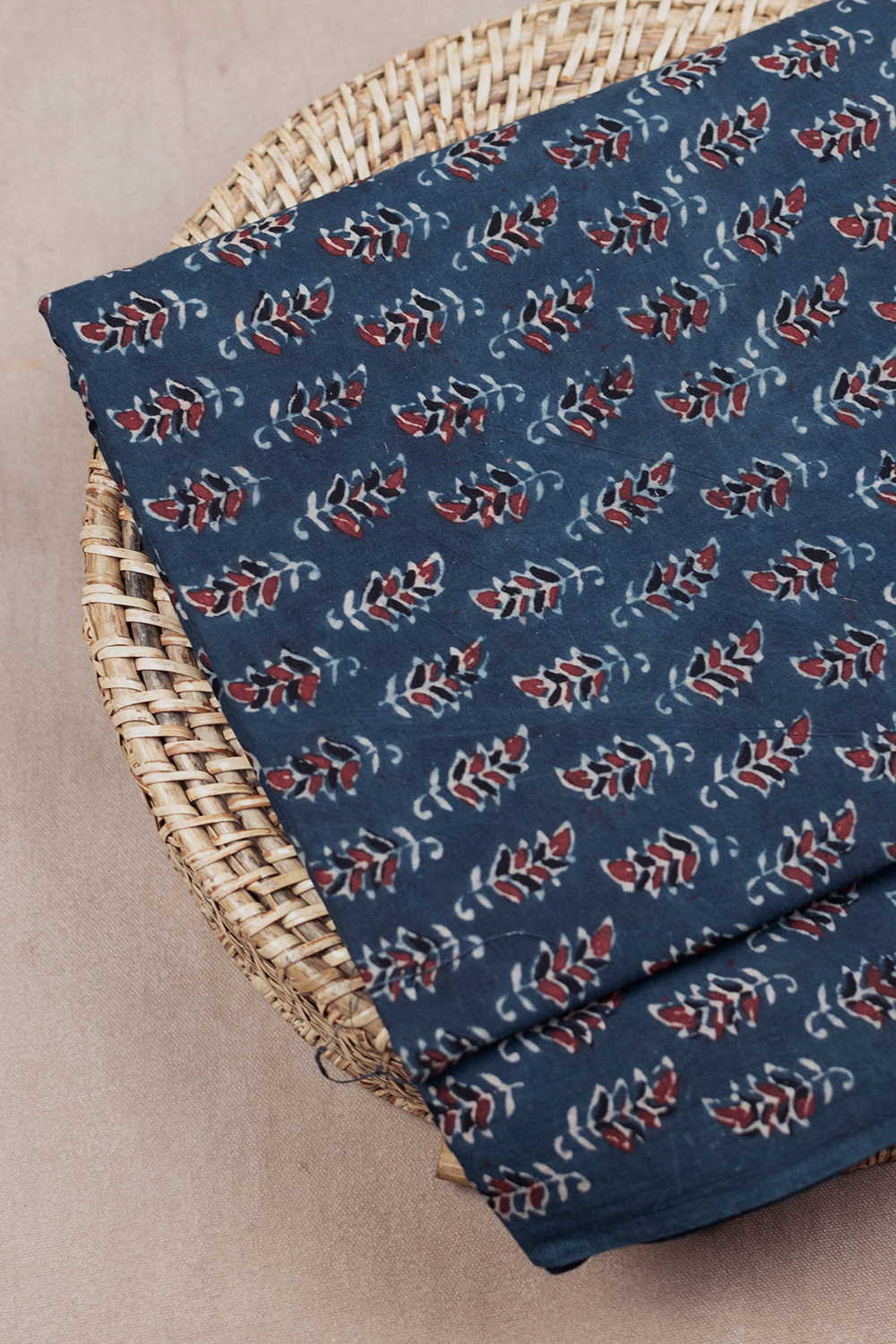 Maroon Florets on Indigo Ajrak Cotton Fabric - 0.65m