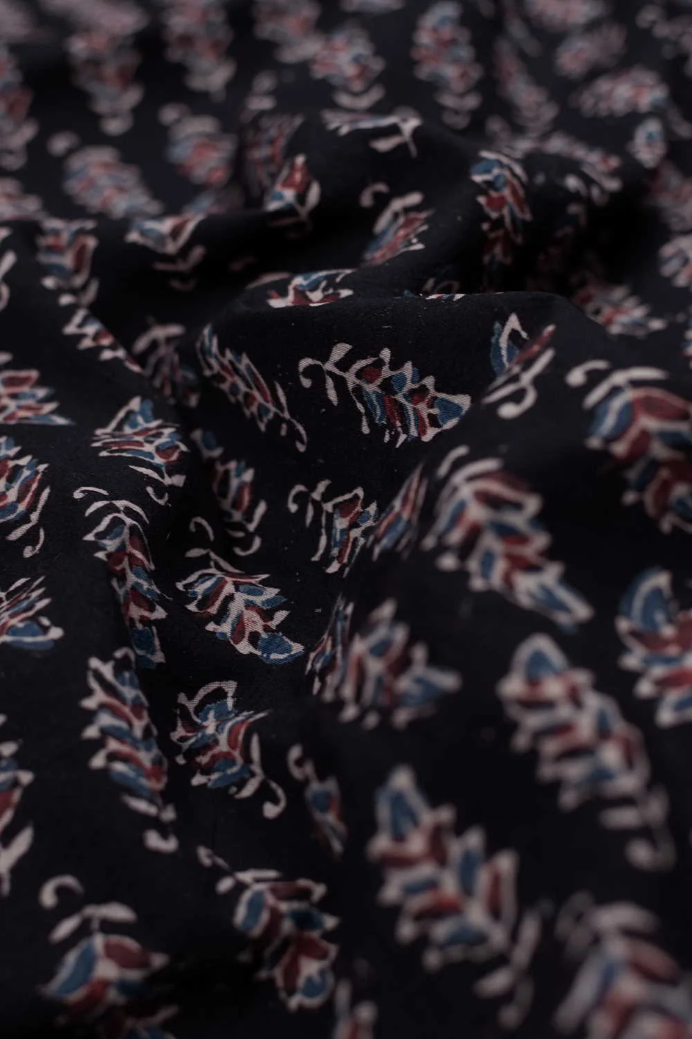 Floral on Black Ajrak Cotton Fabric - 1.7m - Image 2