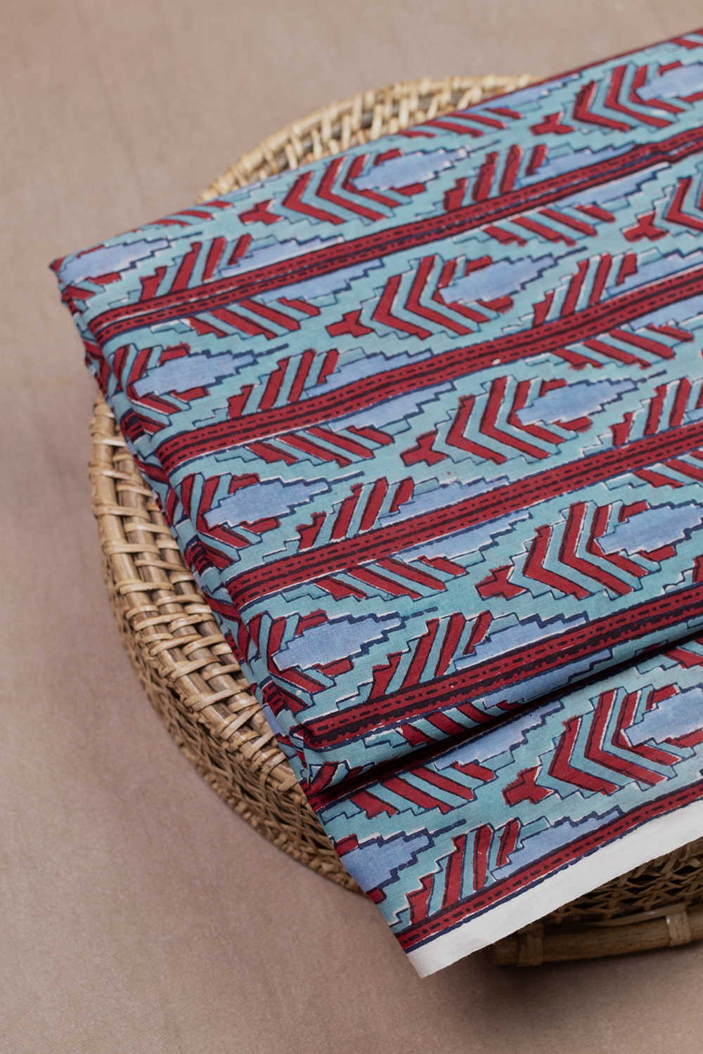 Maroon Pattern on Blue Mul Cotton Sanganeri Fabric - 0.75m