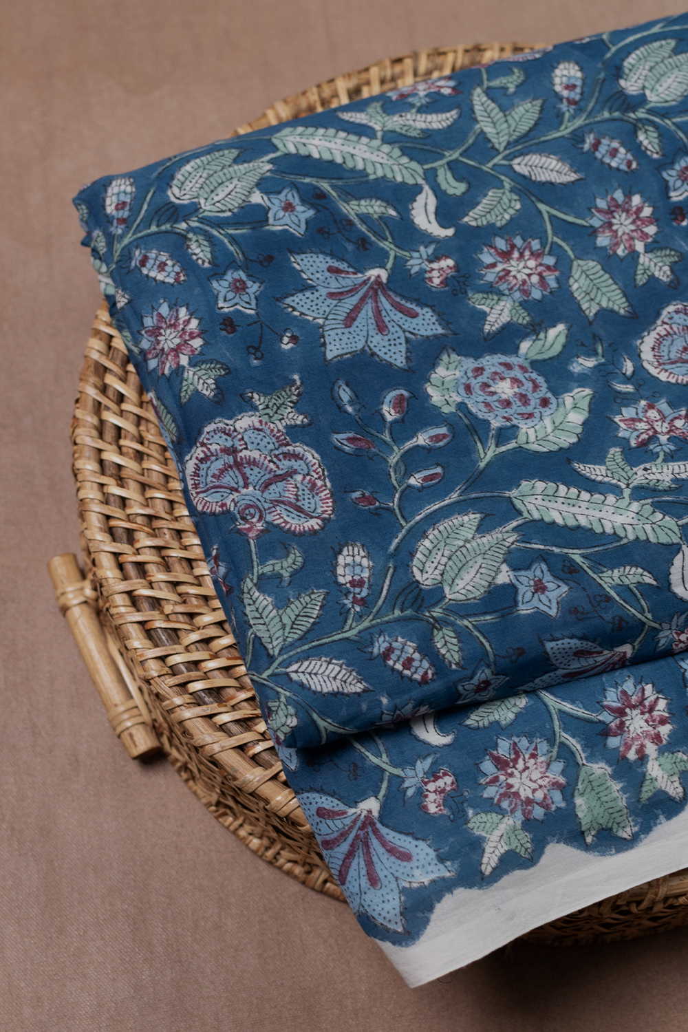 Blue Garden Sanganeri Mul Cotton Fabric - 0.8m - Image 3