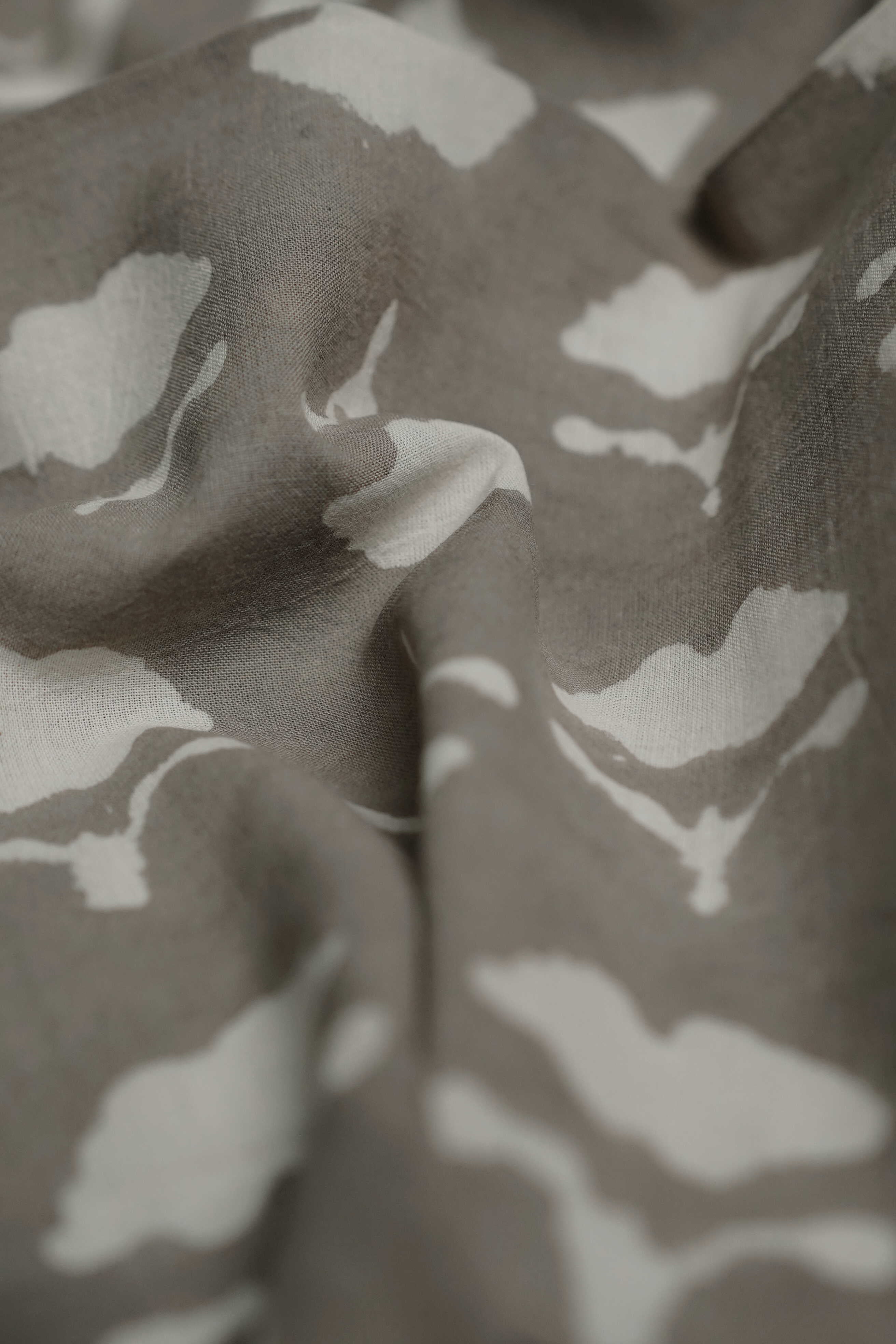 Cream Florets - Grey Dabu Cotton Fabric - 0.75m - Image 2