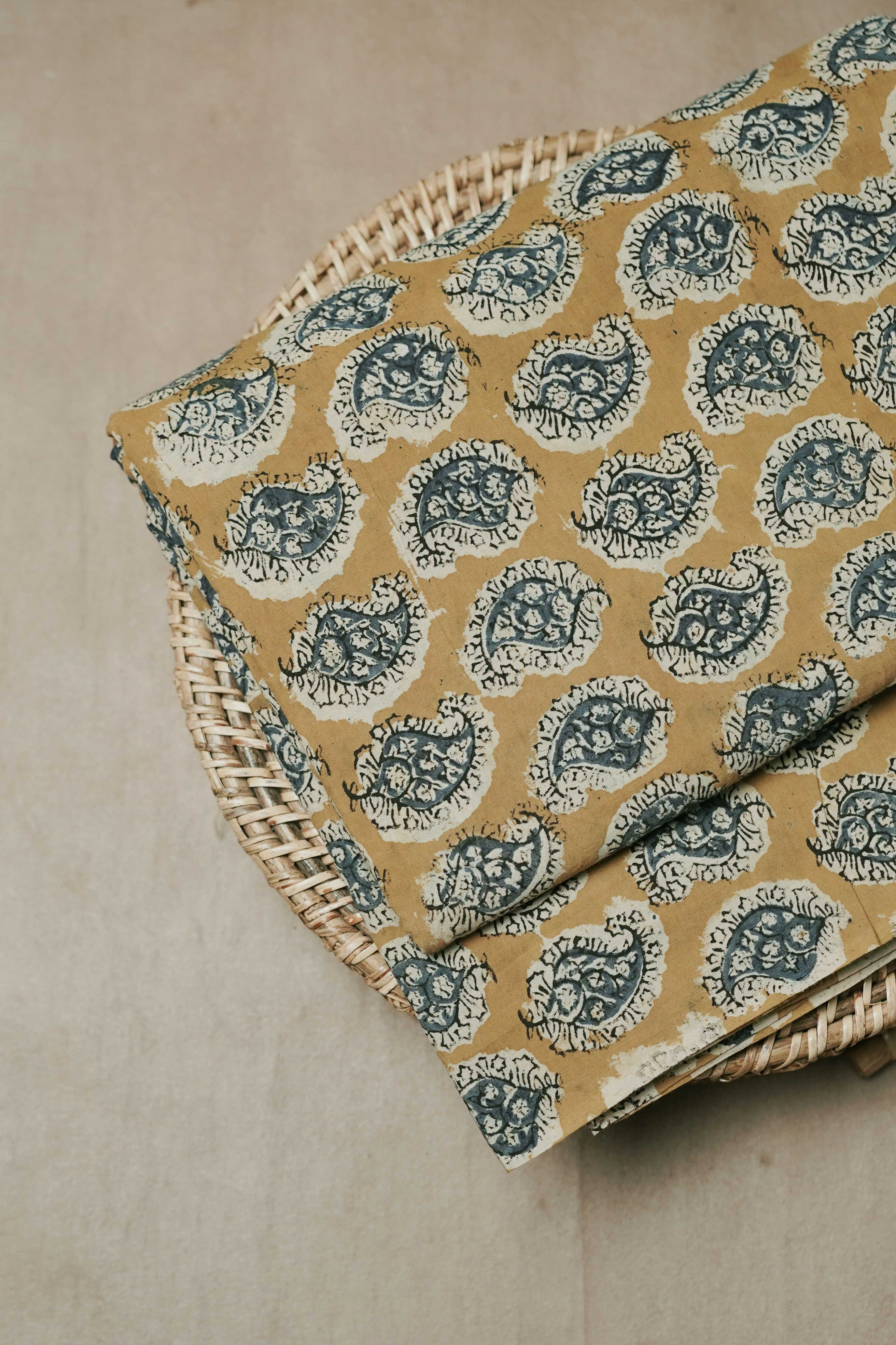 Motifs on Yellow Printed kalamkari Cotton Fabric - 1.5m - Image 2