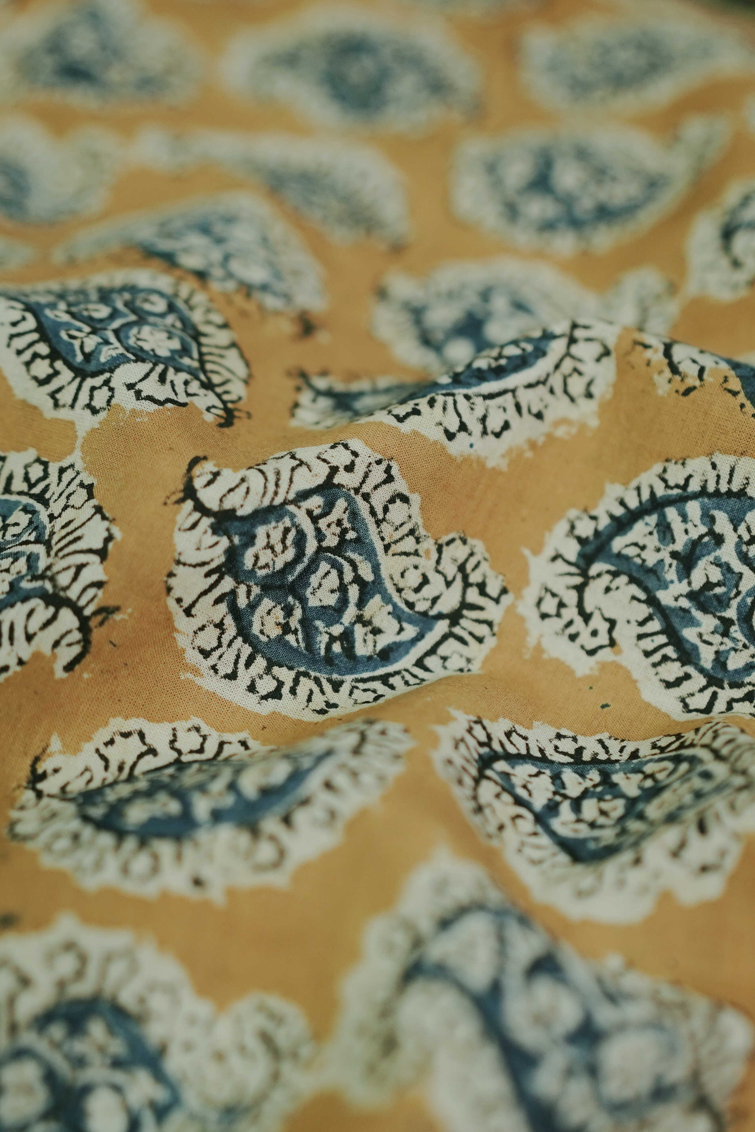 Motifs on Yellow Printed kalamkari Cotton Fabric - 1.5m - Image 3