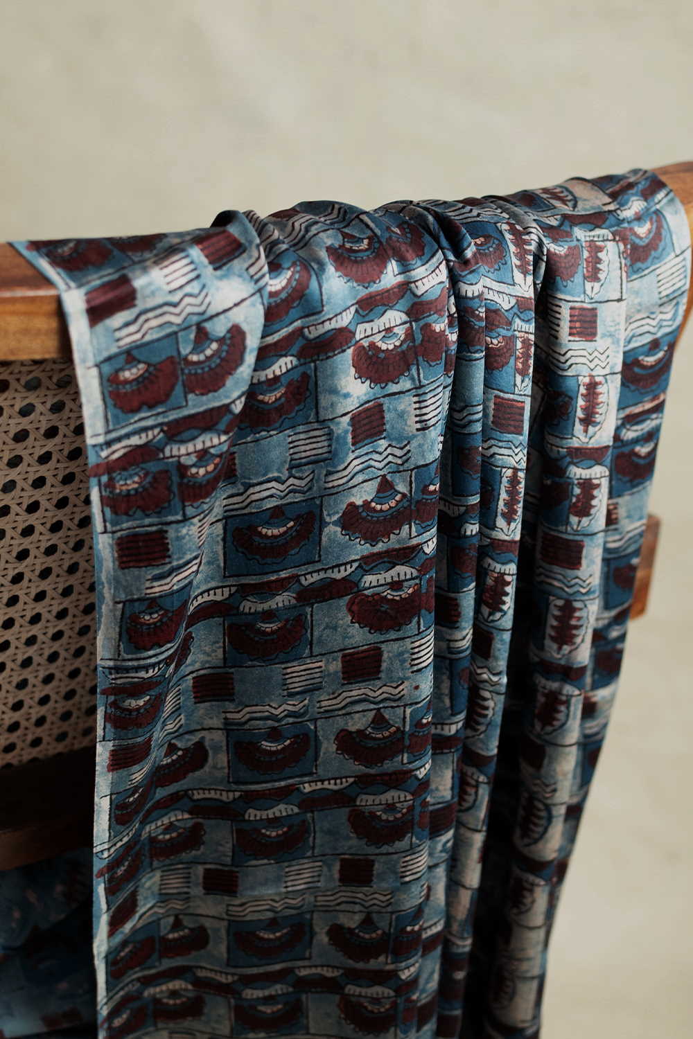 Floral Pattern Block Printed Modal Silk Fabric - 0.6m