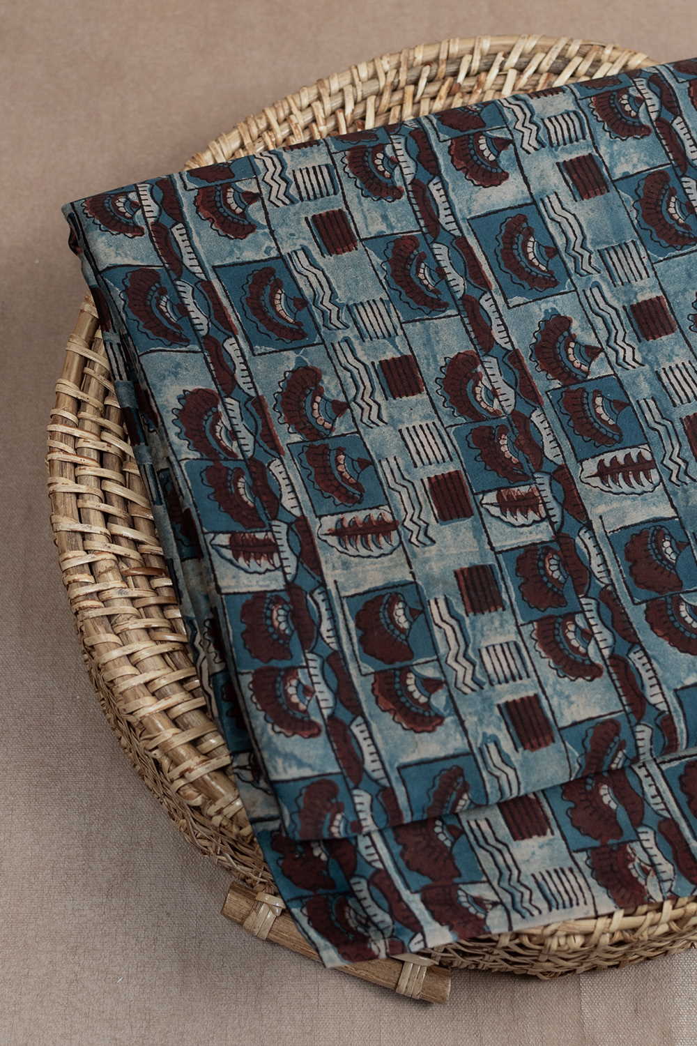 Floral Pattern Block Printed Modal Silk Fabric - 0.6m - Image 2