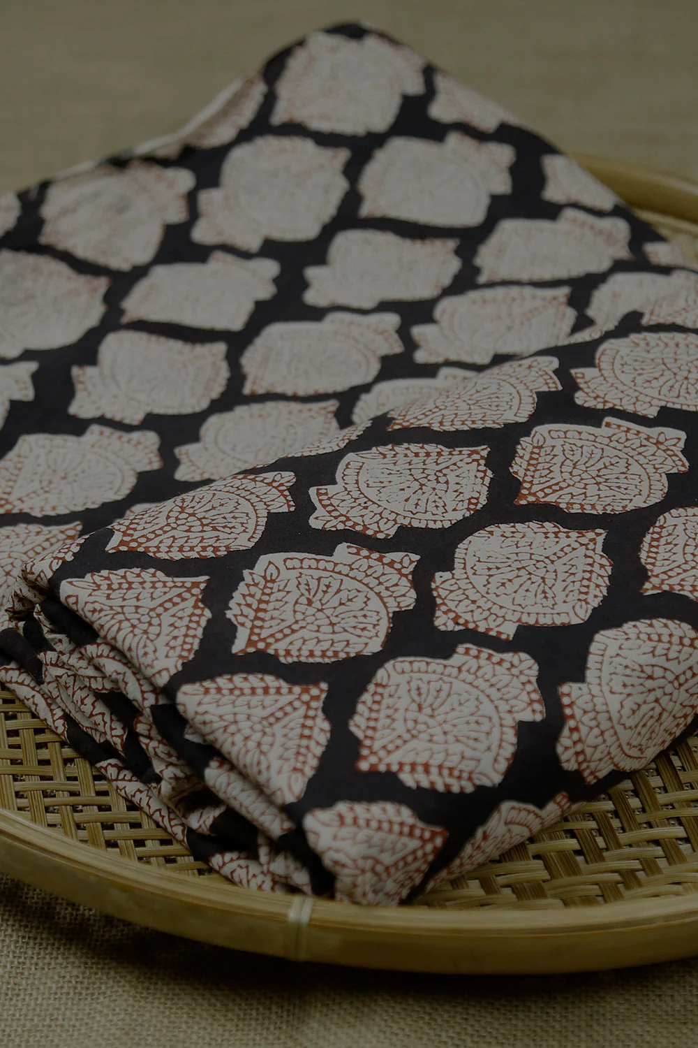 Big Butta on Black Bagru Cotton Fabric - 0.6m