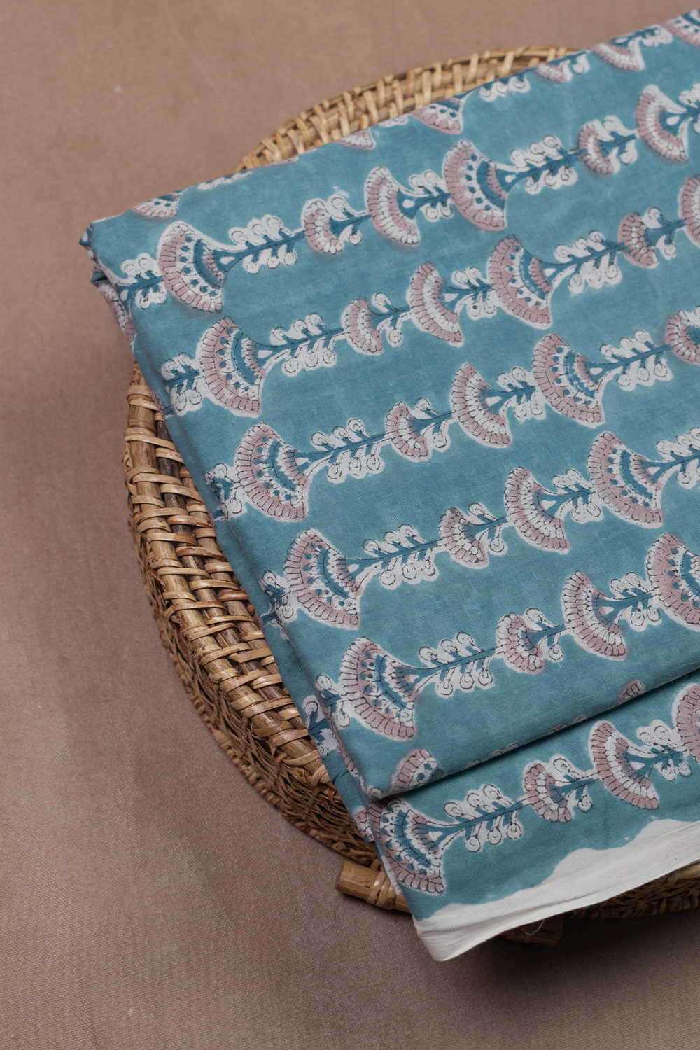 Earthy Floral Teal Blue Sanganeri Fabric - 0.6m - Image 2