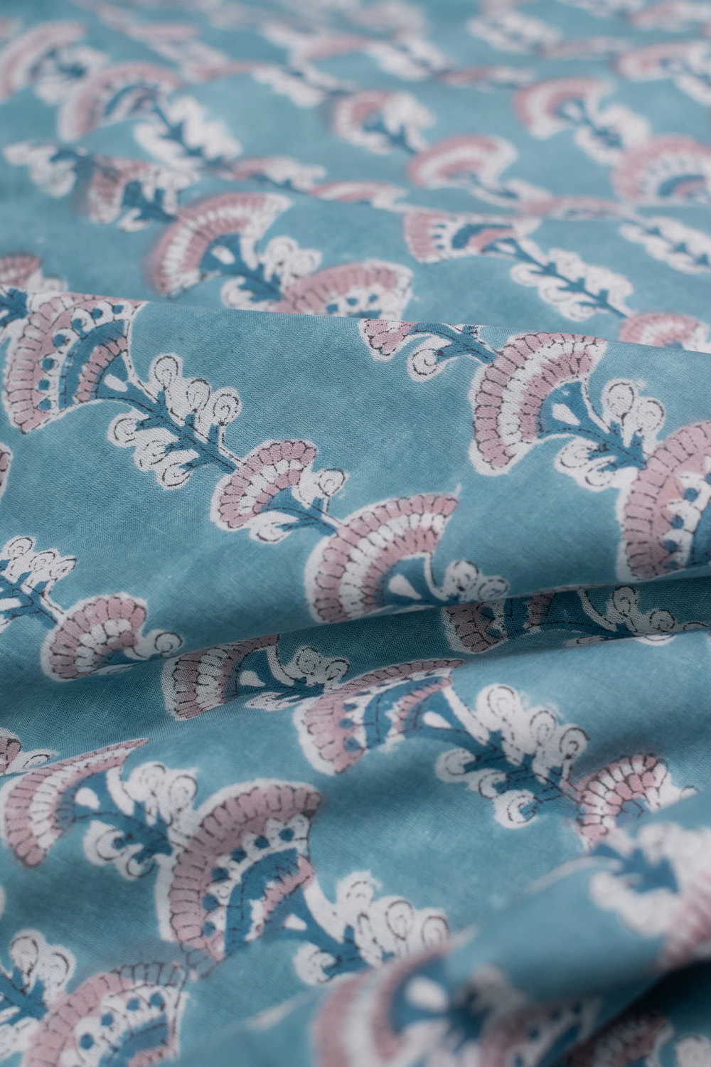 Earthy Floral Teal Blue Sanganeri Fabric - 0.6m - Image 3