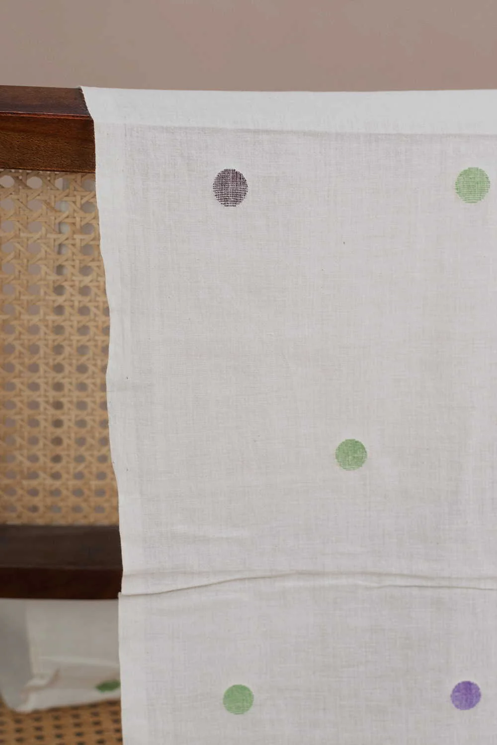 Multi-Colored Butta on Cream Jamdani Cotton Fabric - 0.5m