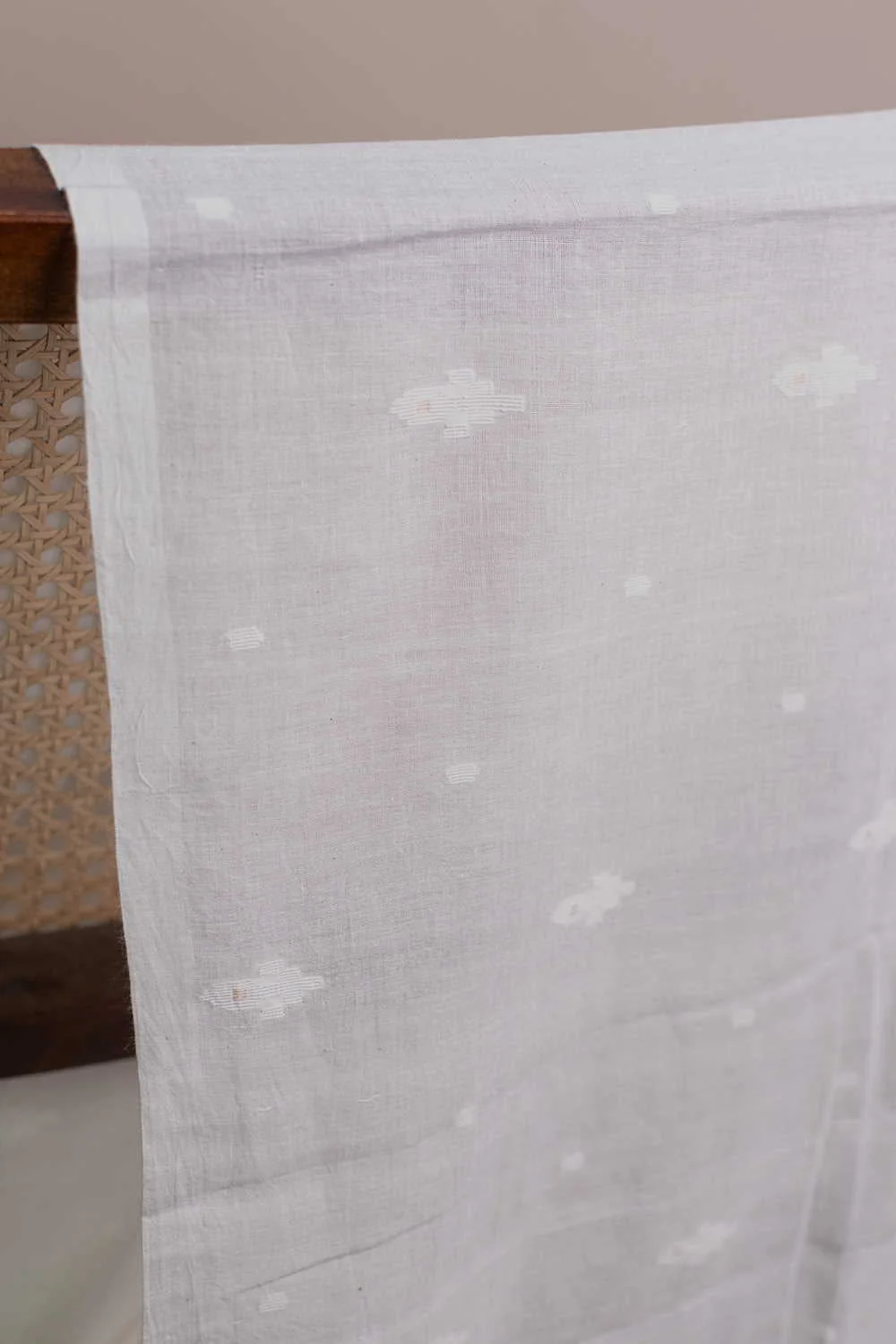 Off-White with Butta Jamdani Cotton Fabric - 0.65m - Image 3