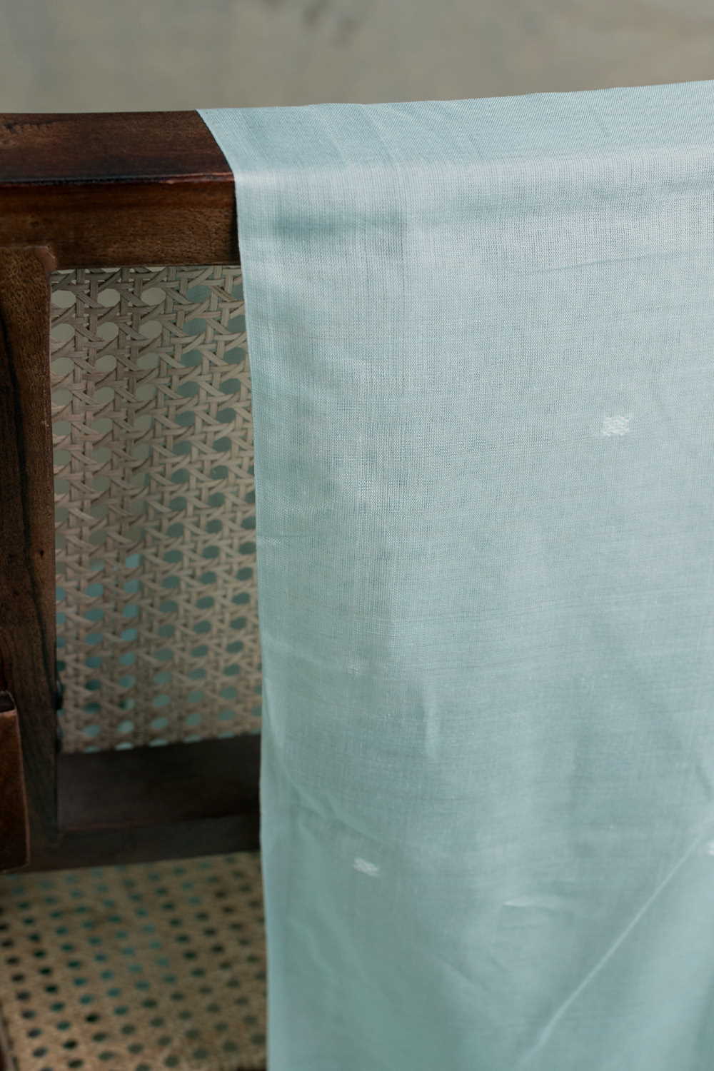 Creamy Green Handwoven Cotton Chanderi Fabric - 0.8m - Image 2