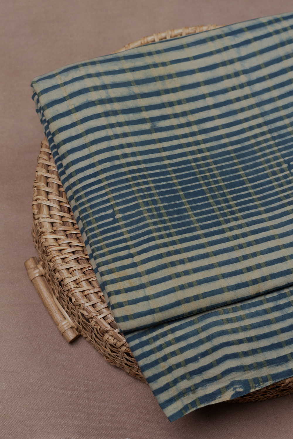 Subdued Blue with Checks Ajrak Cotton Fabric - 1m