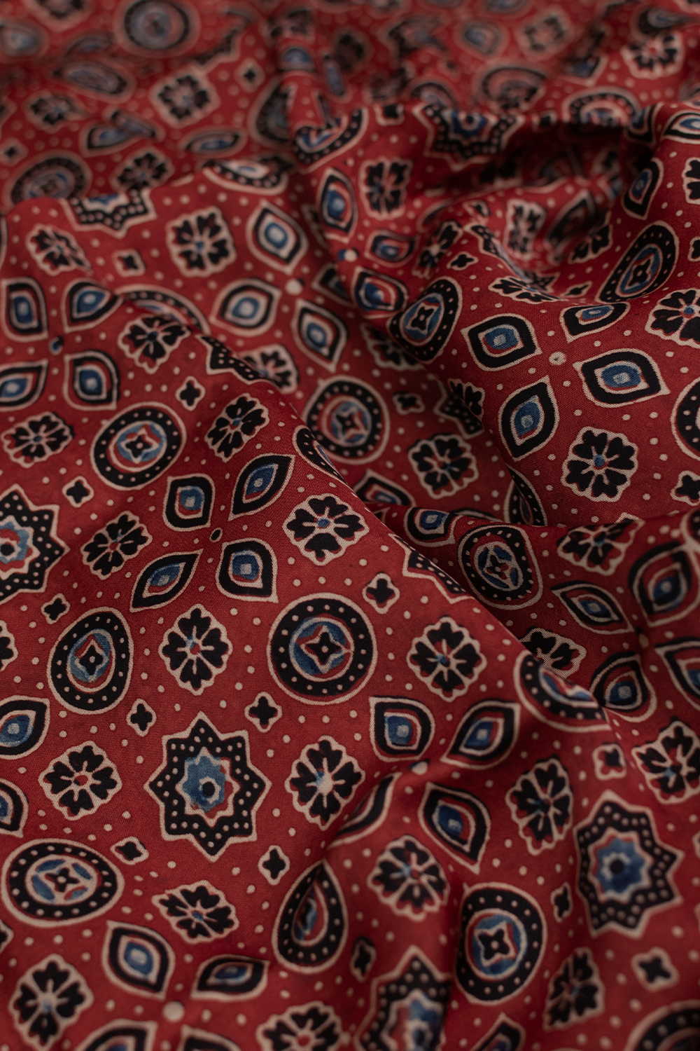 Motifs - Maroon Ajrak Modal Silk Fabric - 0.7m - Image 2