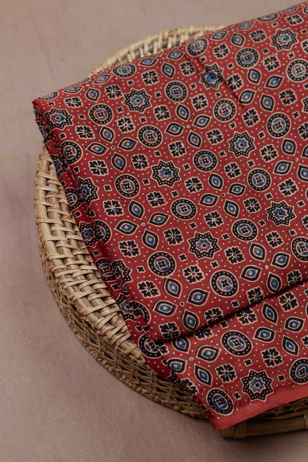 Motifs - Maroon Ajrak Modal Silk Fabric - 0.7m - Image 3
