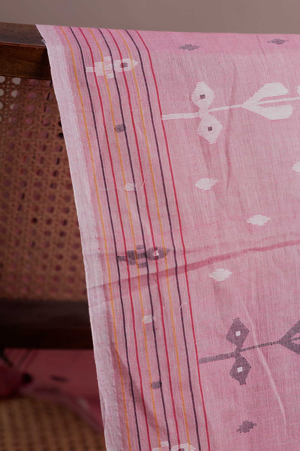 Neon Pink Jamdani Cotton Fabric - 1m - Image 3