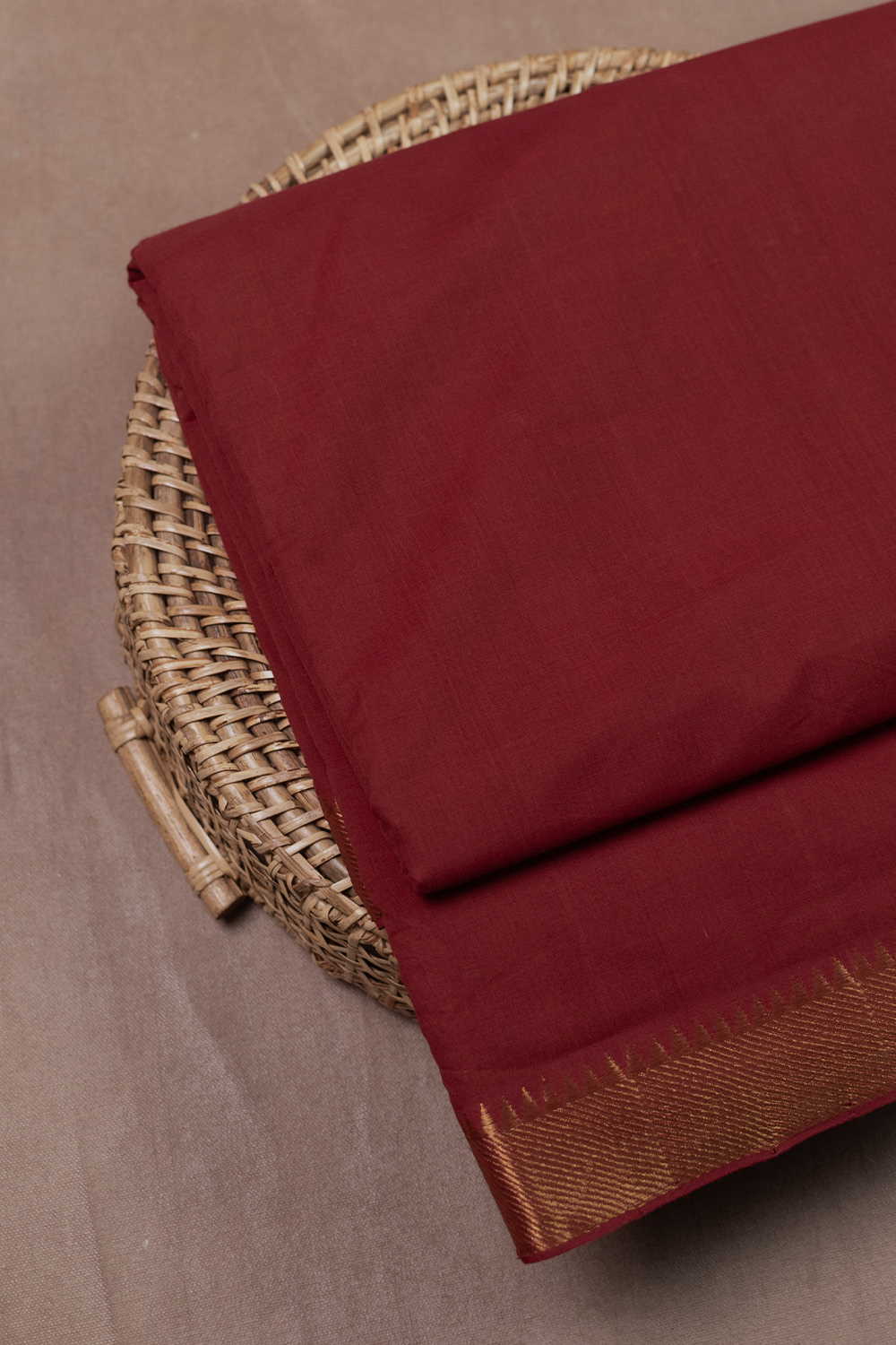Rusted Maroon Bordered Mangalagiri Cotton Fabric - 0.55m