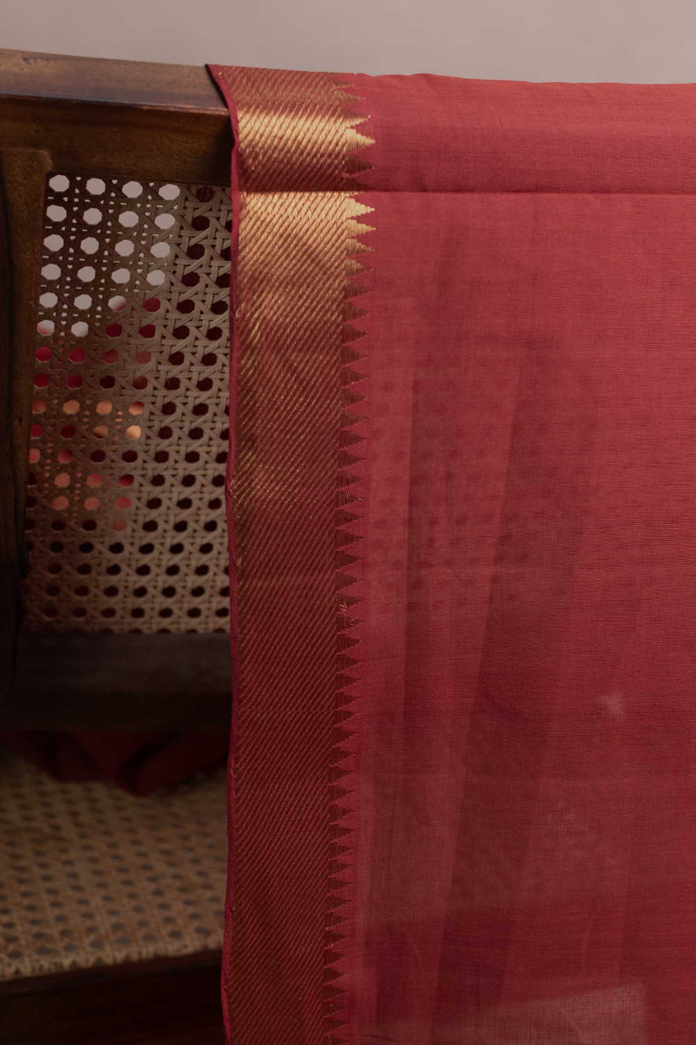 Rusted Maroon Bordered Mangalagiri Cotton Fabric - 0.55m - Image 2