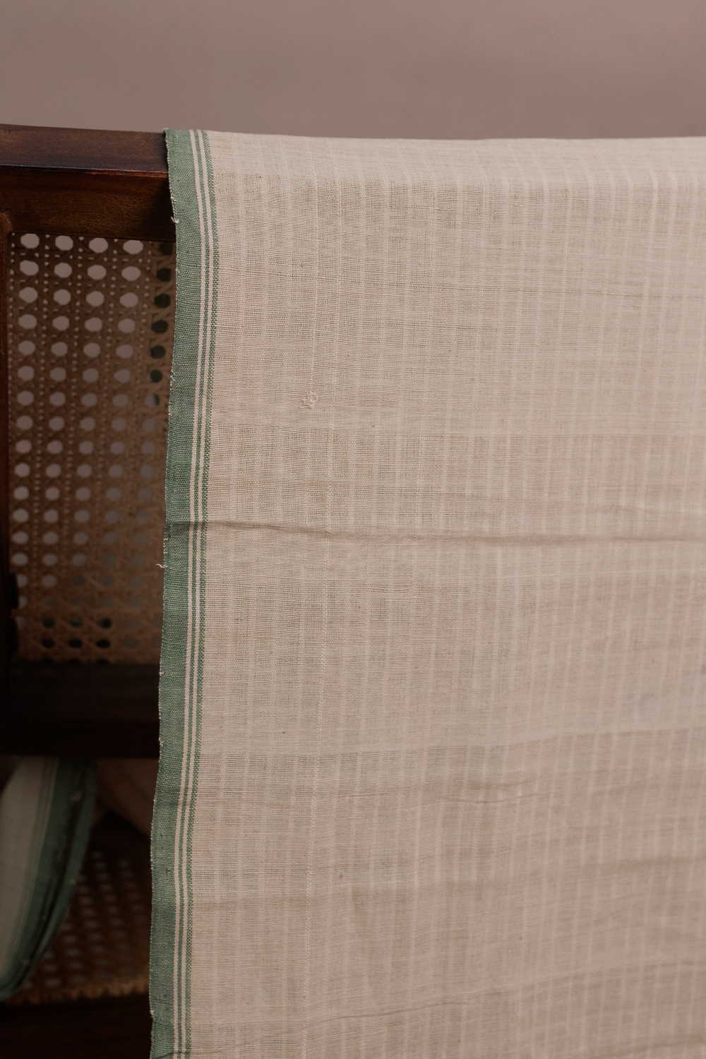 Beige with Lines Handspun Cotton Fabric - 1m