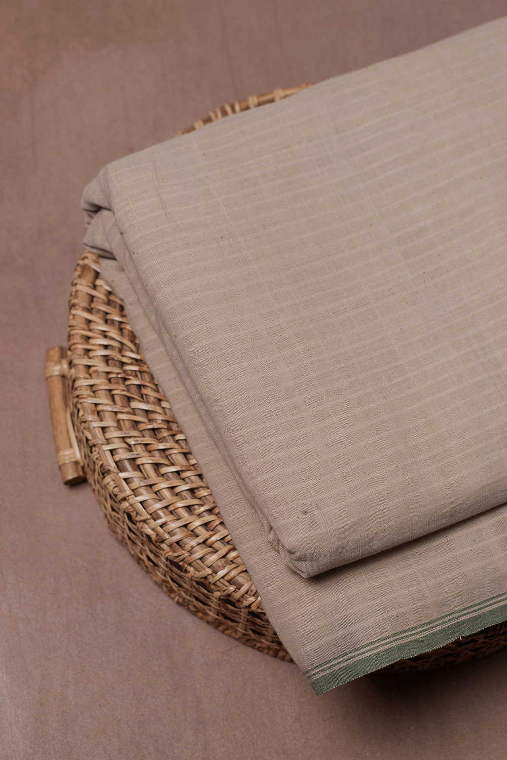 Beige with Lines Handspun Cotton Fabric - 1m - Image 3
