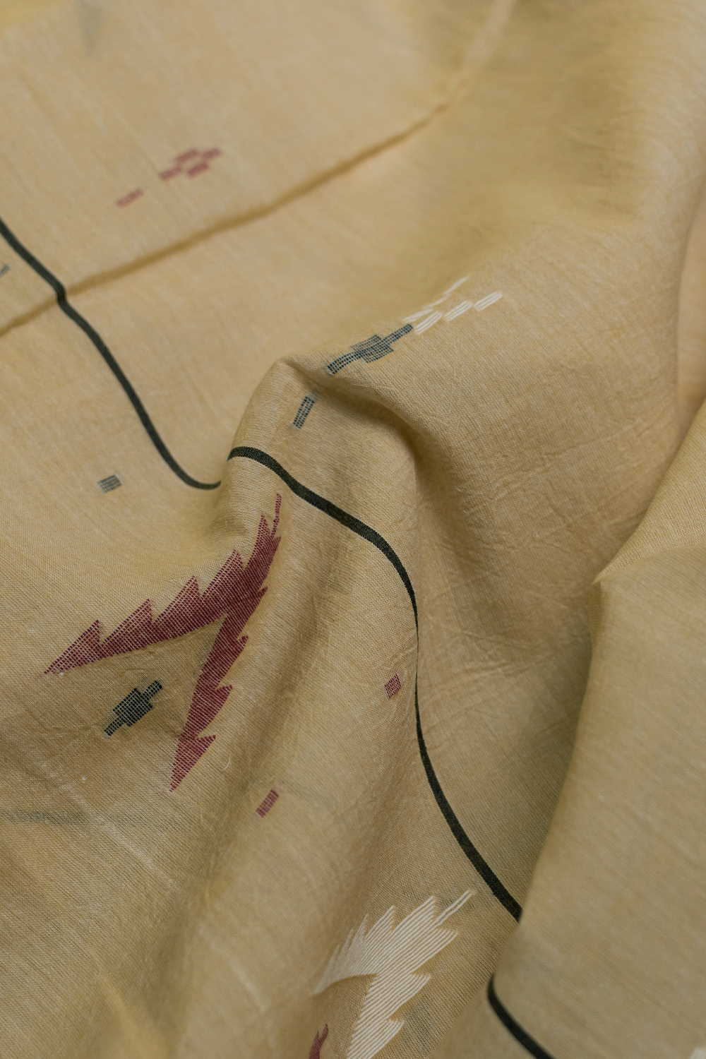 Mild Yellow Jamdani Cotton Fabric - 1m - Image 3