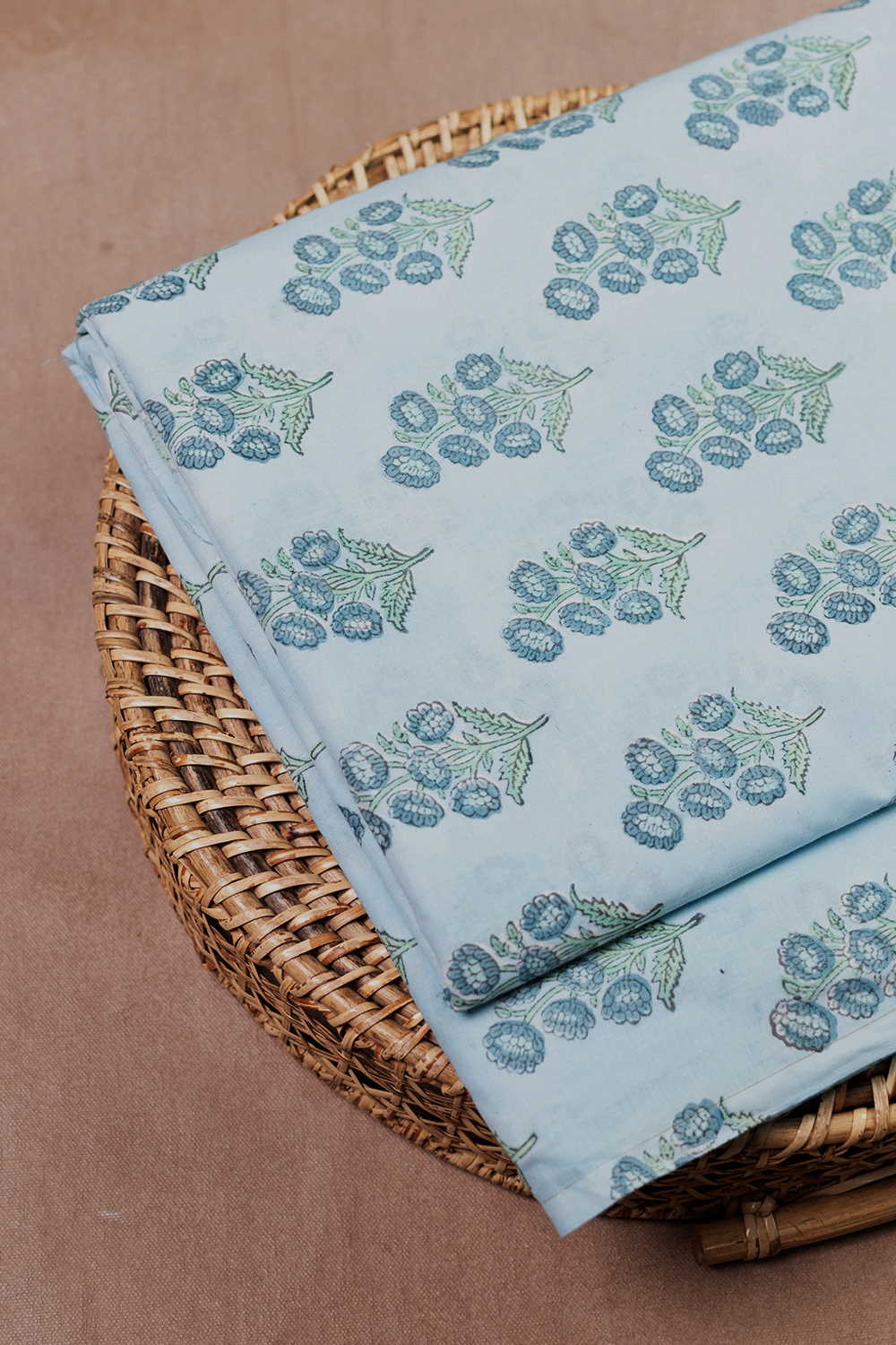 Smudged Blue Sanganeri Cotton Fabric - 0.7m