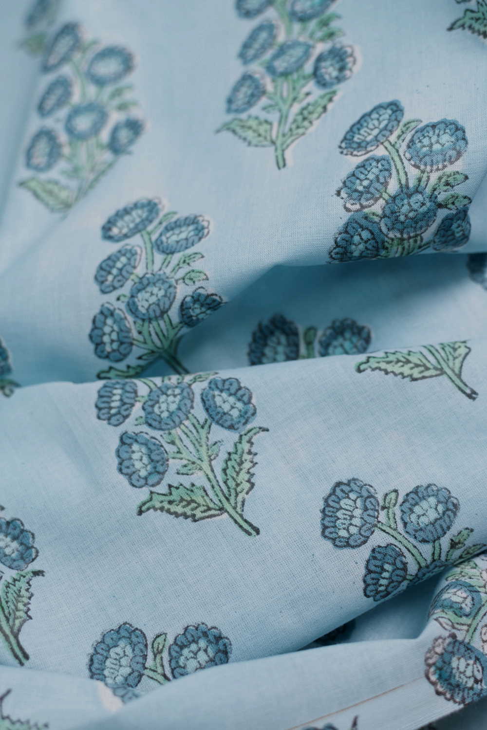 Smudged Blue Sanganeri Cotton Fabric - 0.7m - Image 2