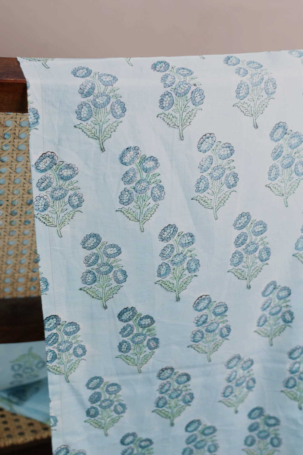 Smudged Blue Sanganeri Cotton Fabric - 0.7m - Image 3