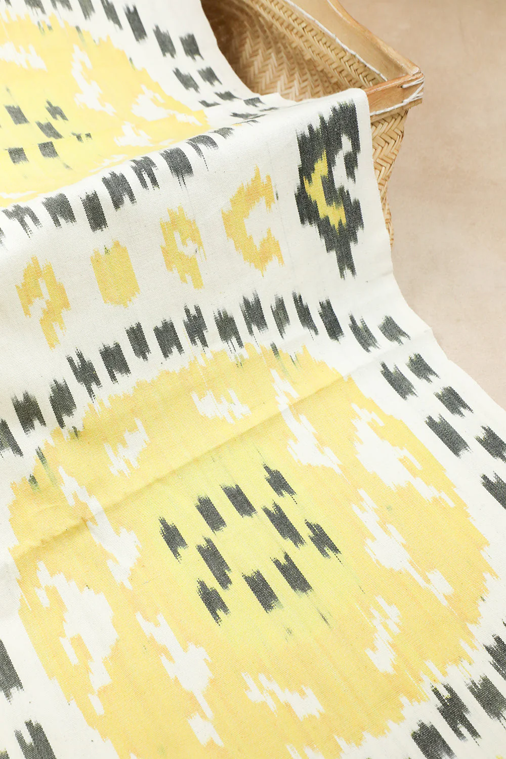 Yellow Circle on Cream Ikat cotton Home Furnishing Fabric - 0.55m - Image 2