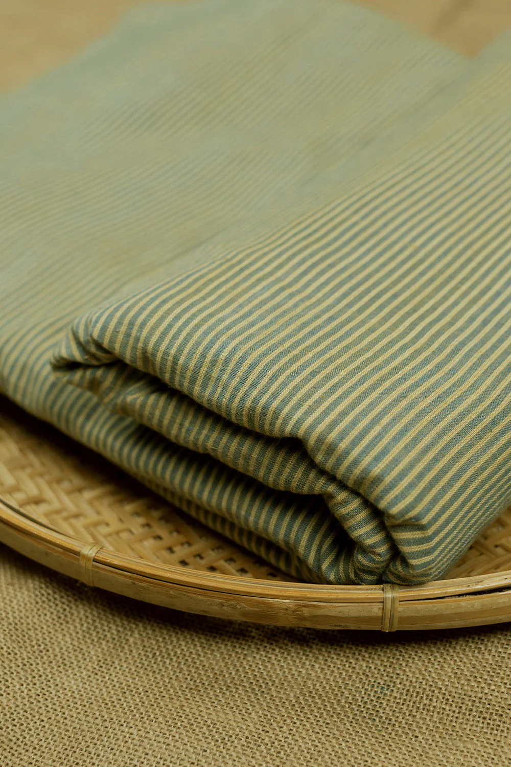 Baby Blue Stripes Natural Dyed Handwoven Cotton Fabric - 1.2m