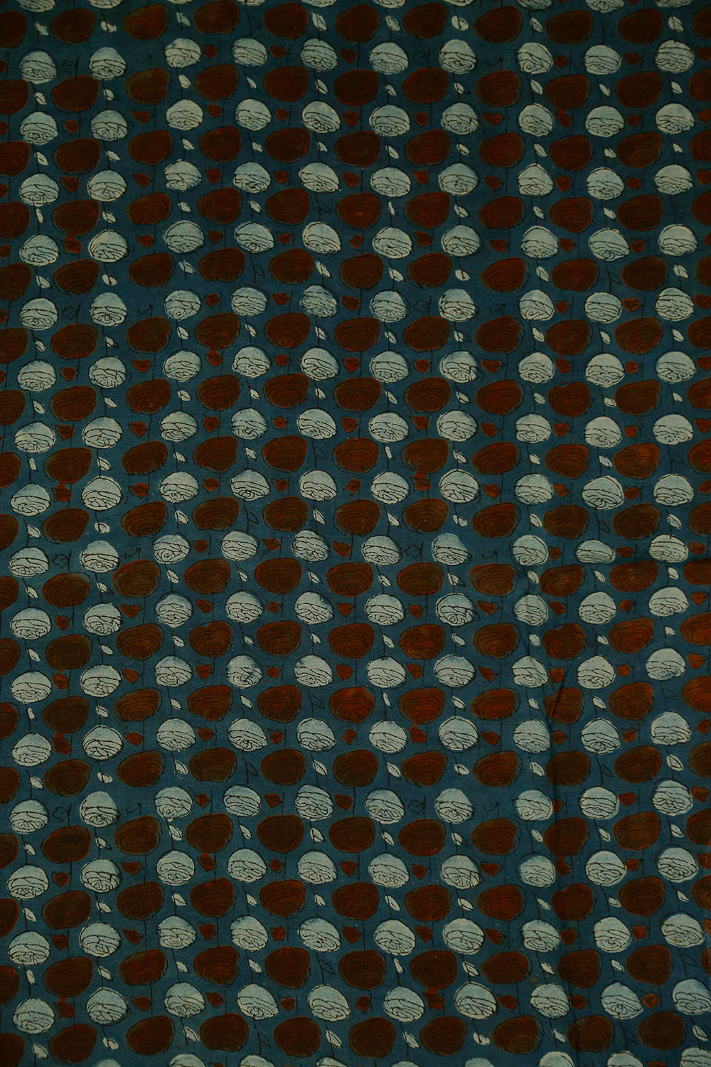 Roses on Indigo Block Printed Viscose Silk Cotton Fabric - 0.55m - Image 3