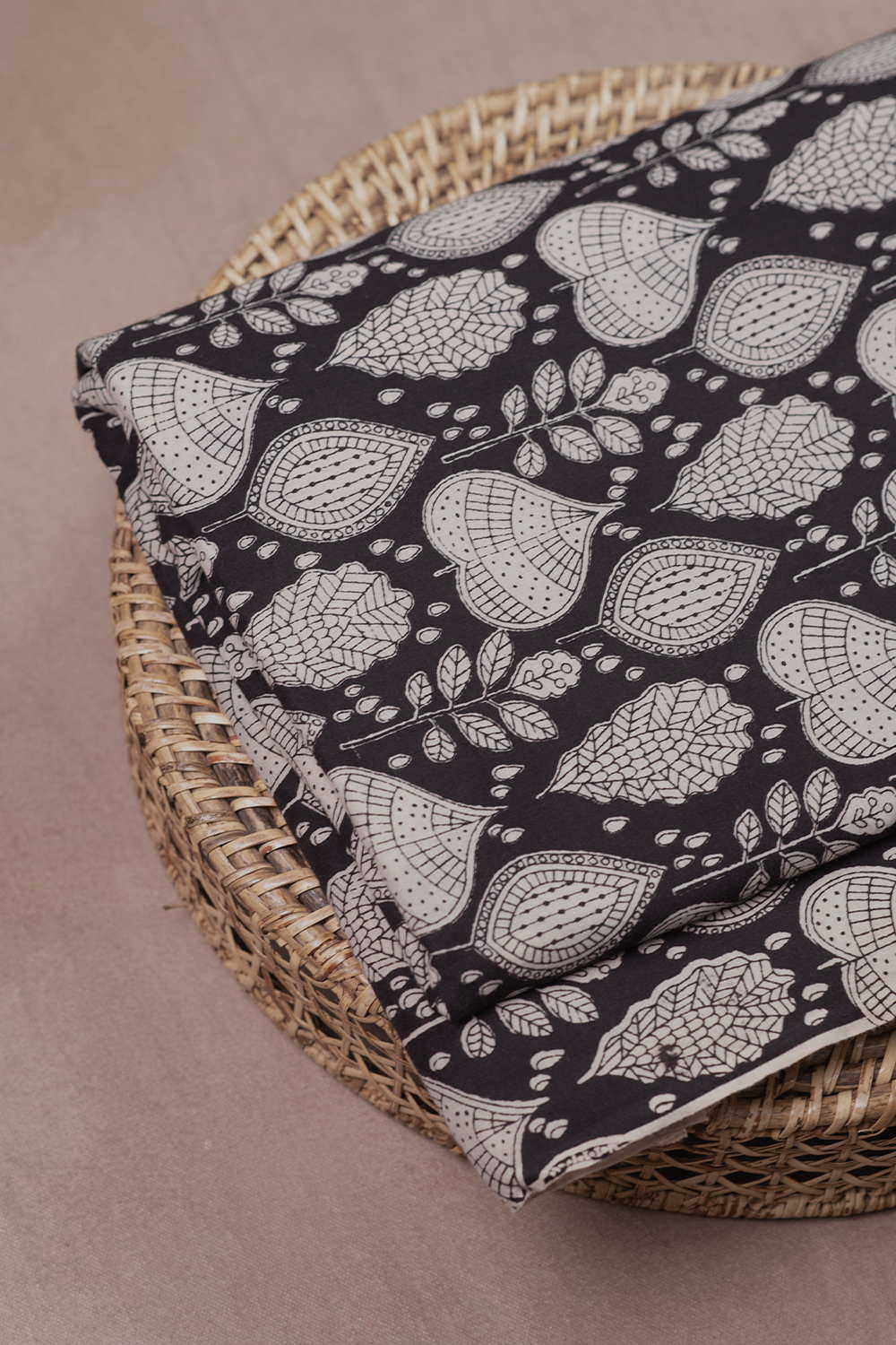 Leaves in Night Bagru Cotton Fabric-0.9 m