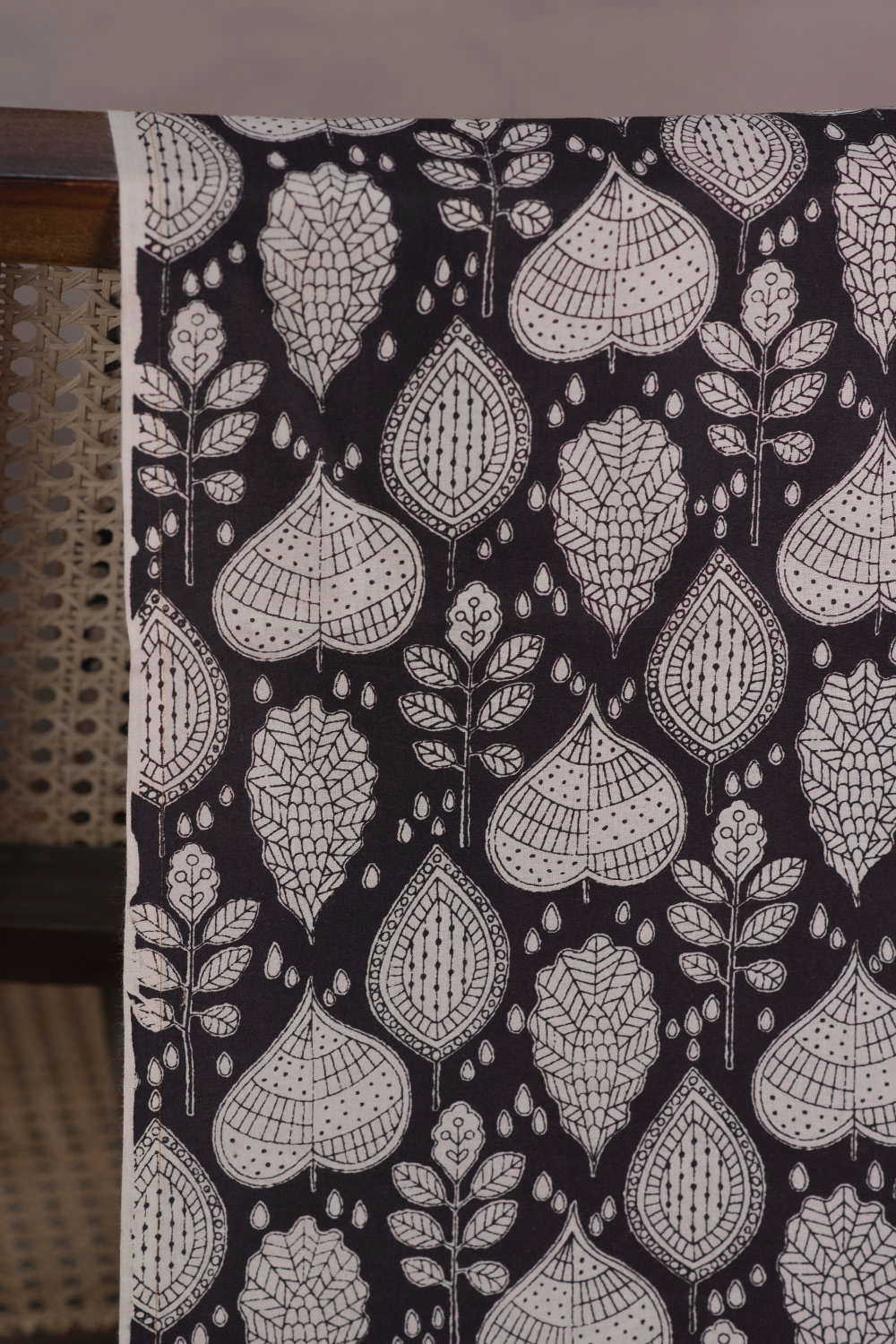 Leaves in Night Bagru Cotton Fabric-0.9 m - Image 2