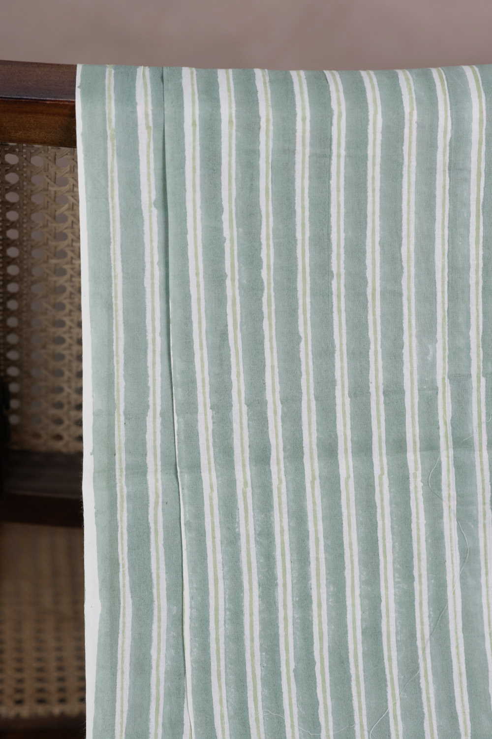 Light Green Stripe Sanganeri Cotton Fabric-0.85 m